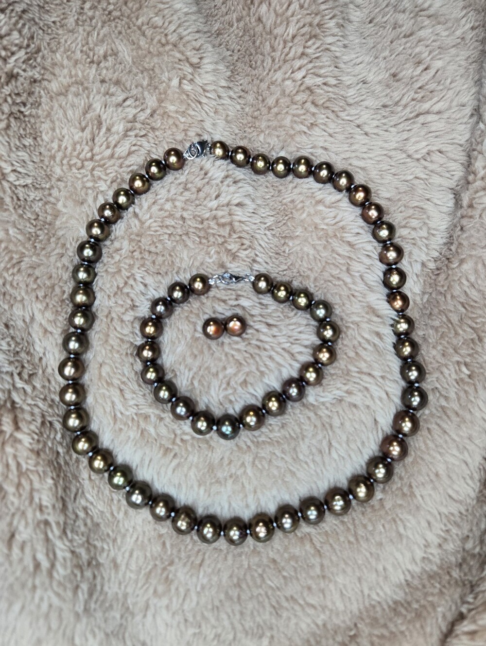 Natural Chocolate Freshwater Pearl Jewelry Set 925 Sterling Silver